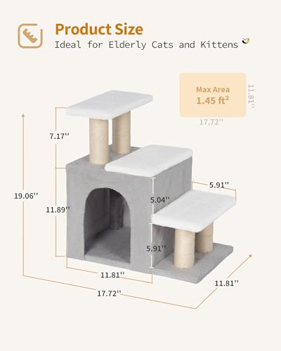 Aechonow 3-in-1 Cat Stairs for High Bed Couch, Multifunctional | Dog Steps for Small Doggie Pet Rabbits,19'' Tall, Beige, Medium - size: M-Beige