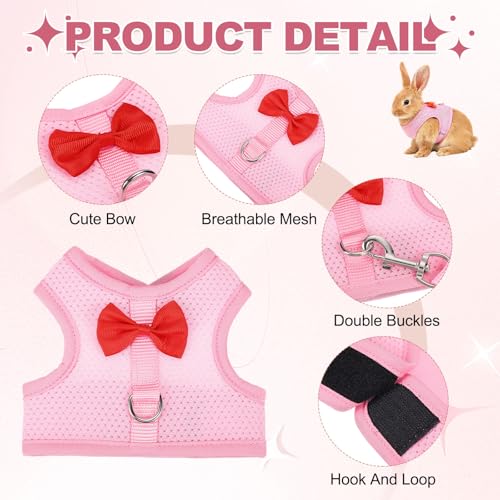 Rabbit Harness and Leash, Small Pet Cute Vest Harness Leash Soft Adjustable Buckle Breathable Mesh (M, Pink) for Bunny Kitten Small Pig Puppies Camping Hiking Training - color: Pink, size: M