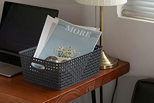 Eslite Plastic Storage Baskets for Organizing,11"X8.5"X4.7",Pack of 4 (Grey) - color: Grey