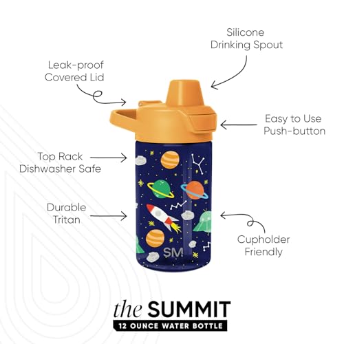 Simple Modern Kids Tritan Plastic Summit Water Bottle | 12 oz BPA-Free Cup with Covered Leak Proof Straw Lid for Boys, Girls, Toddlers | Outer Space - color: -Outer Space, style: Covered Lid | 12oz