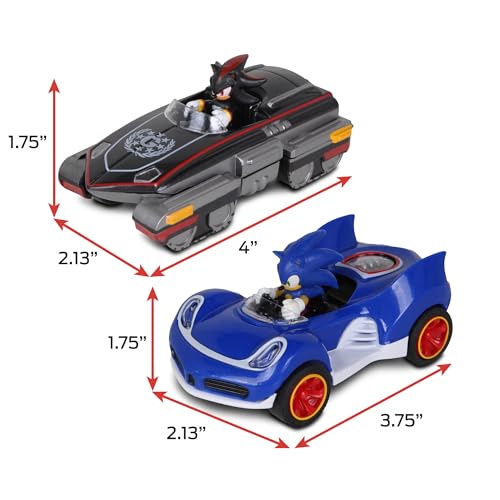 NKOK Sonic Transformed All-Stars Racing Pull Back Action: Shadow and Sonic Hedgehog, Two Vehicles, Video Game Legends, No Batteries Required, Pull Back – Release - and Watch it go