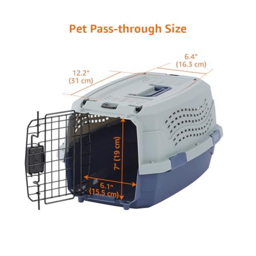 Amazon Basics 2-Door Top-Load Hard-Sided Pet Travel Carrier for Cats and Small Dogs, 19" L x 12.6" W x 10" H, Gray & Blue - color: Gray & Blue, size: 19.0"L x 12.6"W x 10.0"H