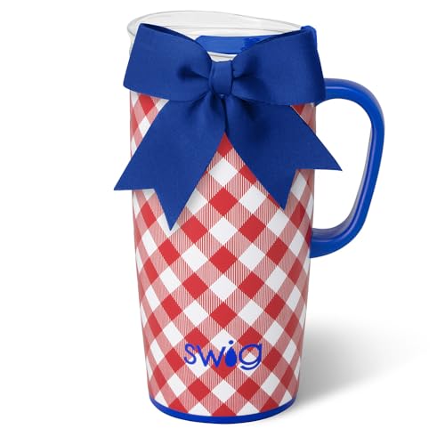Swig Life 22oz Insulated Travel Mug with Handle & Lid, Patriotic Picnic | Triple Insulated Stainless Steel - Handle & Lid Included - Keeps Coffee Hot or Cold - Cup Holder Friendly - color: Patriotic Picnic, size: 22 Ounces