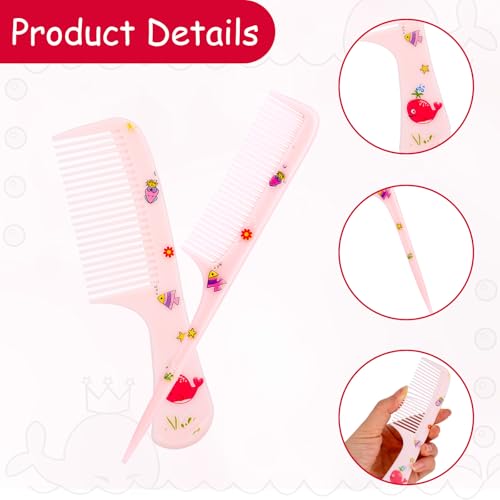 2pcs Baby Hair Comb Set, Pink Whale Mini Fine Tooth & Rat Tail Comb | Cute, Tiny, Small, Plastic, Parting Combs for Toddler Women Girls Kids All Hair Types, Hairbrush Tools Accessories - style: Whale