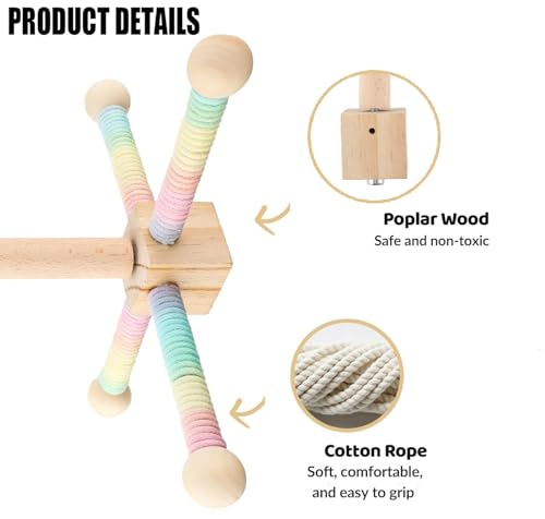 Bird Perch Swing Toy, Bird Stand Toys for Parrots with 360° Spin Function, Hanging Parakeet Birds Cage Accessories Toys, Wooden Birds Activity Gym for Cockatiel Lovebird Budgies