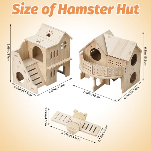 BNOSDM Double Hamster Hideout House, Wooden Hamster Toy with Balcony & Seesaw, Small Animals Hides for Syrian Dwarf Hamsters, Gerbils - color: Style C