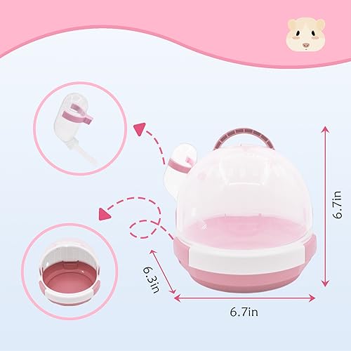 Hamster Carrier Cage Portable Cages Small Animals Carry Travel Case with Water Bottle Plastic Breathable Guinea Pig Outgoing Cage for Dwarf Hamster Ferret Chinchillas Hedgehog (Pink) - color: 【Pink】