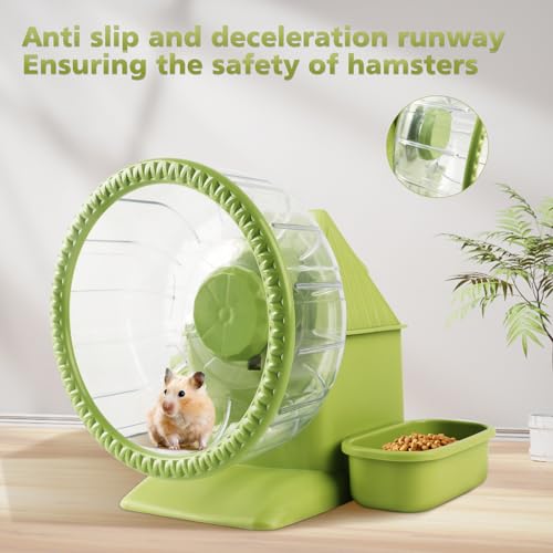 4 in 1 Silent Large Hamster Wheel Multifunctional Hamster Running Wheel Quite Running Spinner Wheel Accessories with Food Bowl Water Bottle for Hamsters Dwarf Gerbil (Green) - color: Green