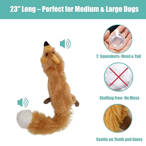 SPOT Skinneeez Fox 23-Inch Stuffing-Free Plush Dog Toy – Realistic Design with 2 Squeakers – Durable, Soft Polyester for Medium & Large Dogs – Tug, Fetch & Shake Play – for Moderate Chewers - style: Fox
