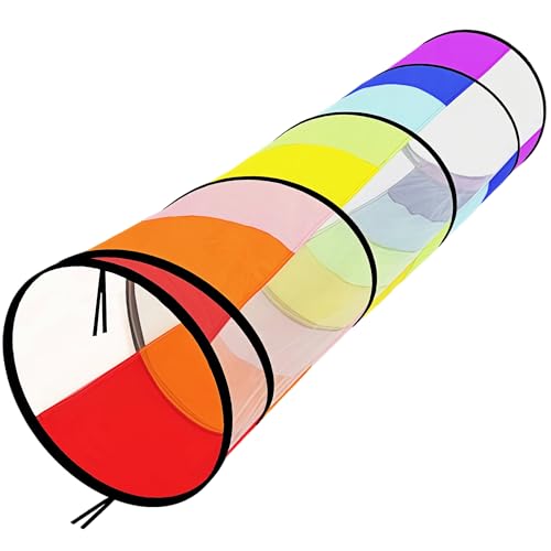 Kids Play Tunnel,Pop Up Crawl Through Tunnel Play Tent for Baby Kids Children or Pet,Foldable Pop Up Tents with Carry Bag (Colorful Play Tunnel with Mesh) - style: Colorful Play Tunnel with Mesh