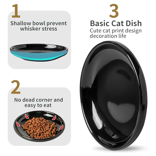 3 PCS Ceramic Cat Bowls, 5.5 in Pet Food Bowl Cat Dishes for Food and Water, Small Dog Dish(Black) - color: black