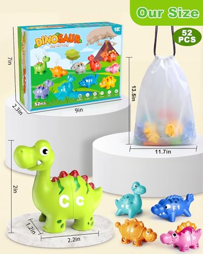 Dinosaur Alphabet Learning Toys for Toddlers Kids 3-5, 10 Unique Dinos | 26 Colorful Alphabet Dinosaurs | Child-Friendly Design | Learning Feels Like Play | Fine Motor Toys | Perfect Toddler Gift - style: 26 Dinosuar Letters