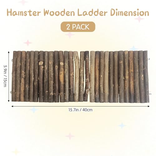Hamiledyi 2 PCS Natural Wood Hamster Bridge, Bendable Climbing Ladder Small Animal Cage Accessories for Dwarf Hamster, Gerbils, Mice, Sugar Glider (15.7×5.9 in) - size: 15.7" × 5.9" (2 pcs)