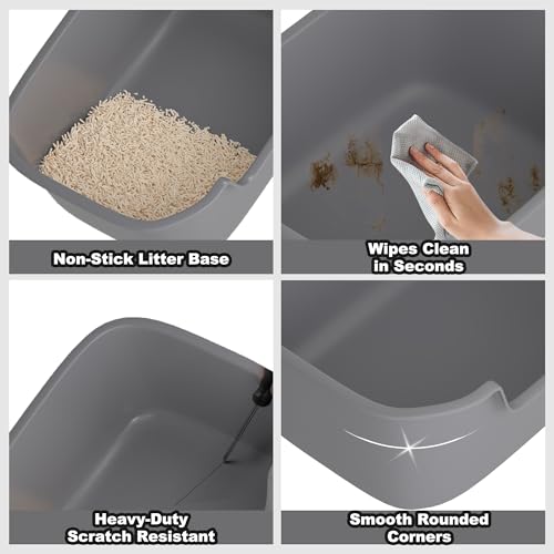 Large Open Cat Litter Box with High Sides, Anti-Splashing for Indoor Cats, Low Entry for Kittens & Elderly Cats, Spacious Litter Pan, Tool-Free Assembly(21.7” * 16.5” * 8.5” Green) - color: Green