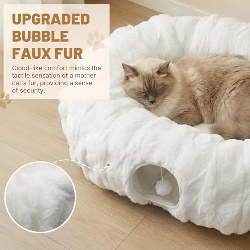 Extra Large Cat Tunnel, 47.2in Luxury Tunnel for Large Cats | Extra Long Bubble Fleece Big Cat Tunnel with Washable Mat, Skin-Friendly Large Tunnel for Cats, Puppy, Rabbits White - color: White, size: Large