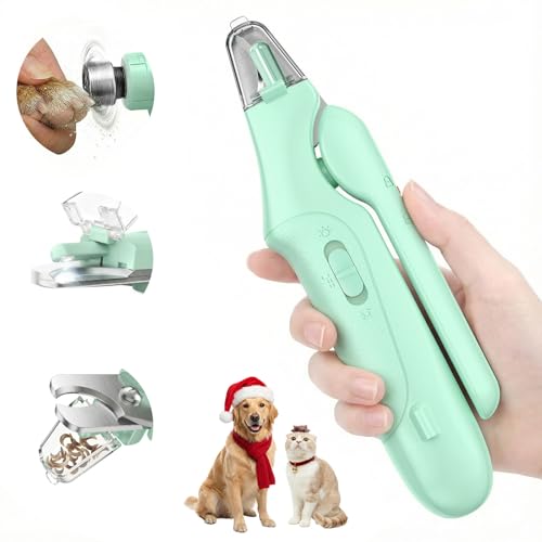 2 in 1 Dog Nail Clippers & Cat Nail Clippers Trimmers for Large Medium Small Dogs Cats Claw Trimmer Quick Sensor and Safety Guard USB Rechargeable Dogs Nail Trimmer with Catcher & 2 LED Lights - color: Green