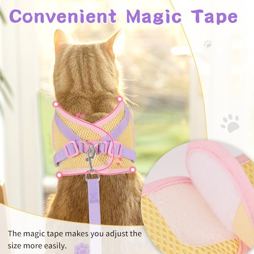 Cat Harness and Leash Set, Escape Proof Soft Vest Walk Purple S | Adjustable, Easy Wear, Breathable Comfy Mesh, Reflective Strips, Sturdy Clip Buckle Flower Harness for Cats Kitty Puppy Bunny - color: Romantic Purple, size: Small
