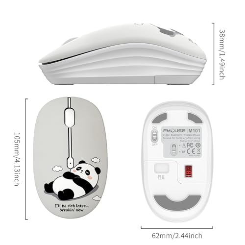 FMOUSE Cute Cartoon Silent Wireless Mouse, Dual Mode Bluetooth & USB 2.4G | Slack Off Panda Pattern, Ideal for Work Office Students Use | AA Battery Powered | Compatible with Laptop Mac iPad Tablet PC - color: Slack Off Panda