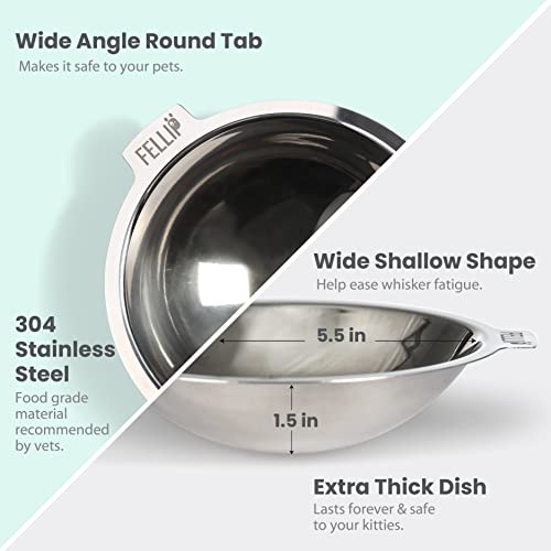 Felli Oblik Elevated Cat Bowl Removable Stainless Steel Wide Dish for Dry Wet Food Feeding & Dishwasher Clean, Slanted Whisker Fatigue Friendly Metal Plate (Classic, 0.5 Cups Shallow Dish) - color: Classic, size: 0.5 Cups Shallow Dish