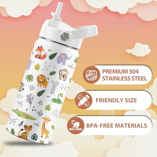 Animal Lovers Gifts,16 oz Water Bottle with Straw Lid, Animals Water Bottle | Stainless Steel Insulated Tumbler, Cute Wildlife Animals Cup Gifts for Birthday Christmas - color: Forest Animals