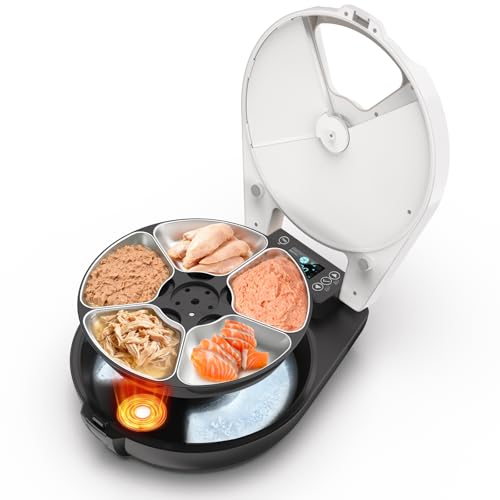 Automatic Wet Food Cat Feeder, 3 Days 5 Freshness Meals Refrigerated Auto Cat Feeder, Semiconductor Cooling & Heating with 304 Stainless Steel Bowl, Programmable Timer Cat Food Dispenser