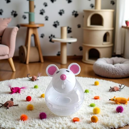 Beige Interactive Toys for Cats, Play Cat Toy Pet Cat Kitten Mouse Shape Treat Holder Food Storage Dispenser Chew Play Toy for Indoor and Kitten Exercise Mice and Animals Toys