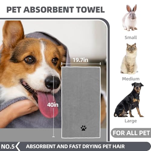 6-in-1 Grey Pet Grooming Kit: Hair Brush, Towel, Washing Gloves, Slicker Brush, and Shampoo Scrubber for Dogs and Cats - color: 6-Bath-Grey