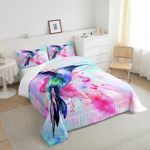 Erosebridal Hummingbird Comforter Set Full Size Watercolor Animals Bedding Set Boho Tie Dye Bird Down Comforter Cartoon Wild Animal Wildlife Room Decor Duvet Insert for Kids Boys Girls Teens - color: Multi 09, size: Full