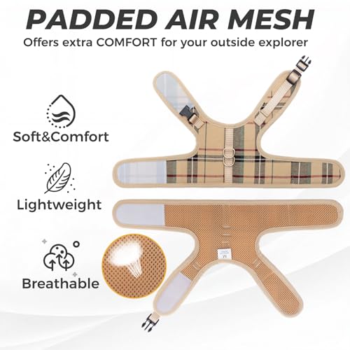 BINGPET Cat Harness and Leash Set, Escape Proof and Adjustable, Medium | Step-in Vest, Lightweight Soft Breathable Mesh, Hook & Loop, Easy Control for Small & Medium Cats Walking Travel - color: Plaid, size: Medium
