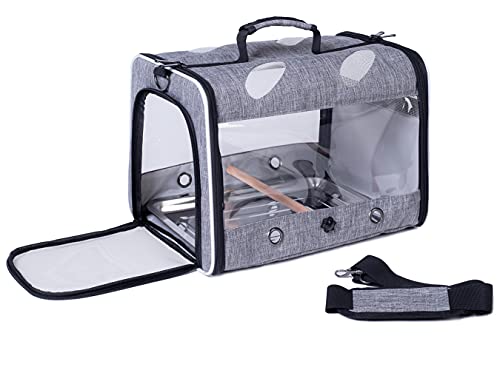 Bird Travel Carrier with Stand Perch, Breathable Bird Carrier Cage Parrot Carrier for Hiking, Airline Approved - color: Grey