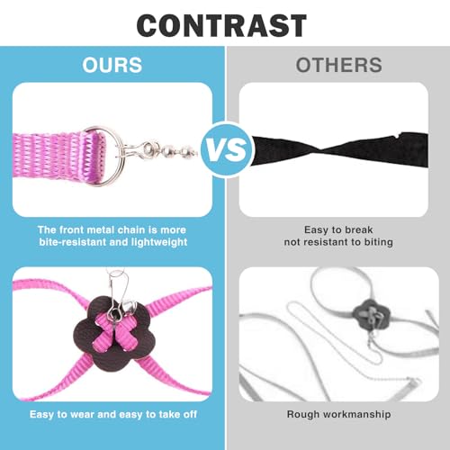2 Pack Adjustable Hamster Leash Harness for Harness for Ferret Baby Rabbit Hamster Rat Mouse Leash Lead with Bell (Pink - color: Pink