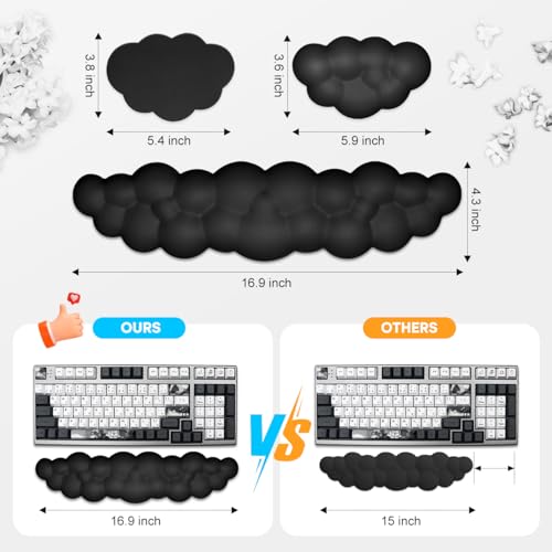 JIKIOU Upgrade Leather Cloud Wrist Rest for Keyboard and Mouse & Cup Pad | Wish Gift-Cute Cloud Shape, Comfortable and don’t Irritate to Skin, Non-Slip PU Base,Soft Memory Foam filled for Pain Relief - color: 03matte Black