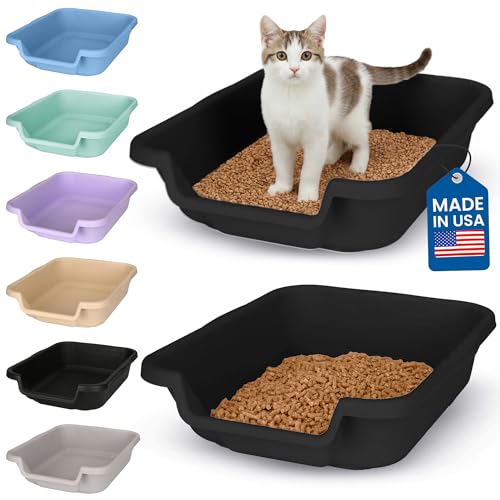 KittyGoHere Senior Cat Litter Box, Small Litter pan, Open Top Low Entrance Kitty Litter Box, Lightweight Low Entry Litters Box, Durable, Made in USA (2 Pack - Black) - color: Black, size: Small(2 Pack)