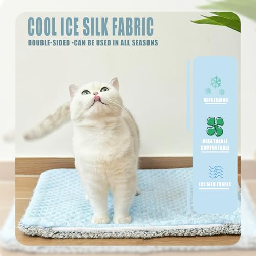 2-in-1 Cat Cooling Mat & Self Warming Pet Bed, All Season | Self Warming & Cooling, Hot/Cold Mat for Dogs and Cats, Free Gel Pack and Disposable Self-heating Pad - color: Light Blue+Gel ice pack+Selfheating pad, size: Medium