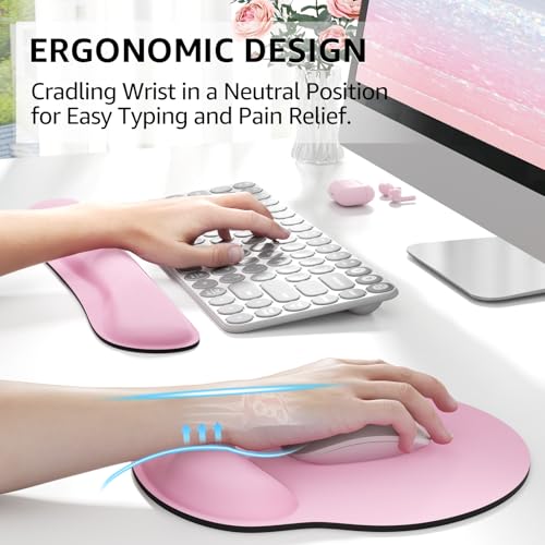KTRIO Keyboard Wrist Rest & Mouse Pad with Wrist Rest, Pale Pink | Memory Foam Wrist Support, Ergonomic Design, Non-Slip Base, Office and Home Use - color: Pale Pink