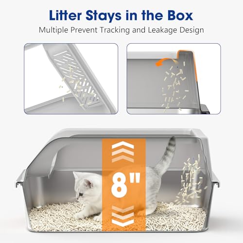 Stainless Steel Litter Box with Lid, Kitten Metal Cat Litter Boxes High Sided Enclosed for Small Cat and Injured Cats Rabbit, Anti-Urine Leakage | Non-Stick Bottom & Includes Scoop - color: 1PACK-(Small)Silver Gray, size: Small