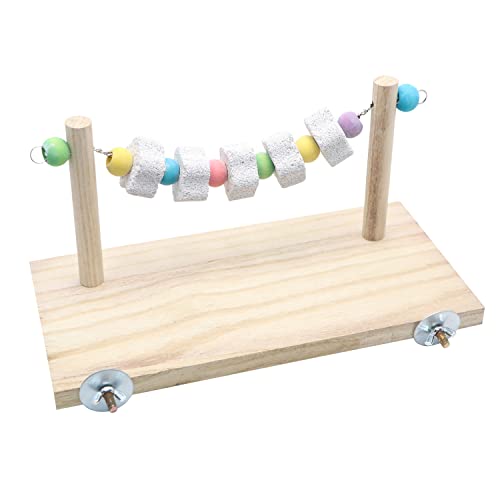 Wontee Wooden Stand Platform with Grinding Toys Bird Perch Stand for Parakeets Cockatiels Conures Rats Gerbils Chinchillas Squirrels