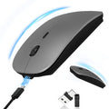 Slim Bluetooth Wireless Mouse with Jiggler - Gray | Rechargeable Portable Mouse, BT5.2 & 2.4G, USB-C/USB-A Receiver, Adjustable DPI for MacBook, iPad, Laptop & PC - color: Gray