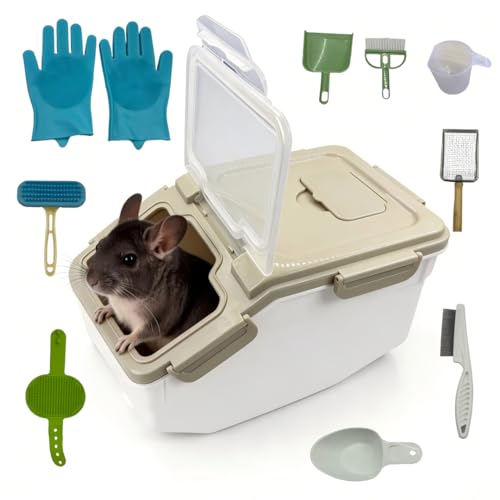 Extra Large Chinchilla Sand Bath Container Kit with Wash and Care Accessories, Chinchilla Dust Bath House, Plastic Dust Bath House for Chinchillas, Hamsters, Hedgehogs, Guinea Pigs and Small Animals