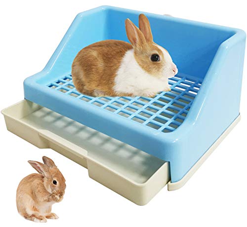 kathson Rabbit Litter Box Trainer Small Animal Potty Corner Toilet with Drawer Pet Cage Pan Litter Bedding Box for Adult Guinea Pig Hamster Bunny Ferret Galesaur Mouse Squirrel (Blue) - color: Blue