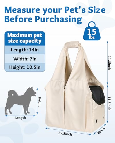 Dog Purse Carrier for Small Dogs, Cats, and Puppies, Beige | Soft-Sided Dog Bag Carrier with 4 Large Pockets, Lightweight, Collapsible, Fits Pets up to 15 lbs, for Travel, Outings - color: Beige