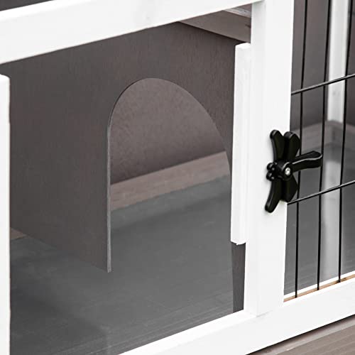 PawHut Elevated Wooden Rabbit Hutch Indoor/Outdoor for Guinea Pig Brown | Bunny Cage, Hinged Asphalt Roof, Removable Tray - color: Brown