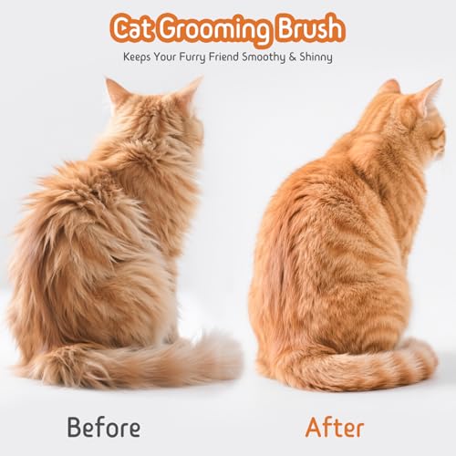 Dog & Cat Brush for Shedding, 2-in-1 Self Cleaning Deshedding Brush | Adjustable Bristle Length with Dematting Comb Skin Friendly Fur Shedding Removal Tool for Long Medium Long Hair Pets (Orange) - color: Orange