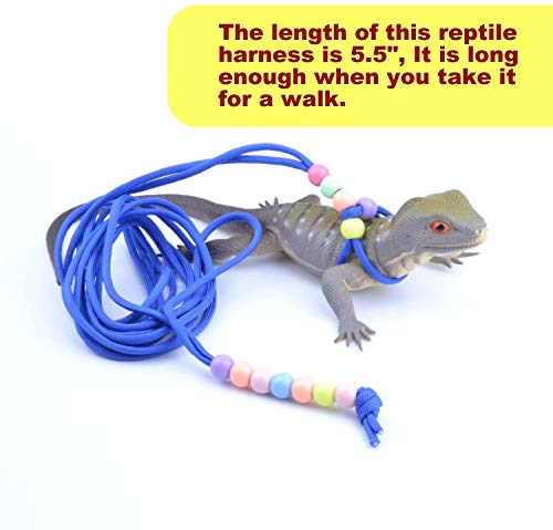Adjustable Reptile Training Lead Harness Leash Nylon Rope for Lizard Crested Gecko Chameleon Guinea Pig Ferrets Hamster Rats (Blue) - color: Blue