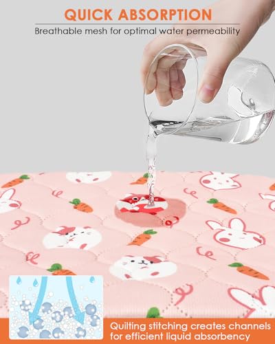 Bissap 2 Packs Guinea Pig Cage Liners, 47''X24'' Washable Guinea Pig Pee Pads Non Slip Reusable Fast and Super Absorbent Bedding for Small Animals Rabbit Hamster Chinchillas Rat - Pink - color: Pink, size: 47''x 24''