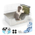 BWOGUE Large Stainless Steel Rabbit Litter Box, Bunny Litter Box with Grid | Raised Grid for Waste Separation, Hay Feeder, Water Dispenser, Easy-Clean Design, Guinea Pigs, Small Animals - size: M:17.7in ×13.8in × 5.9inches