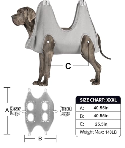 Kkiimatt Dog Grooming Hammock Harness,XXX-Large Silver Grey Grooming Sling for Giant Dogs,Dog Hanger Holder Restraint for Nail Trimming, Hanging Harness Hammock for Nail Clipping - size: XXXL (140 LB Max) Silver Grey 20-31in