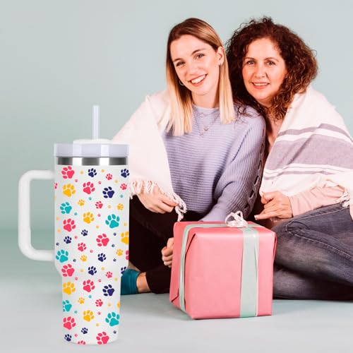 momocici 40oz Pawprint Tumbler with Handle Gifts for Women.Paw Print Lover Cups Tumbler Gifts for Women.40 oz Birthday Christmas Paw Print Cup Tumblers for Pawprint Lover. - style: Paw Print