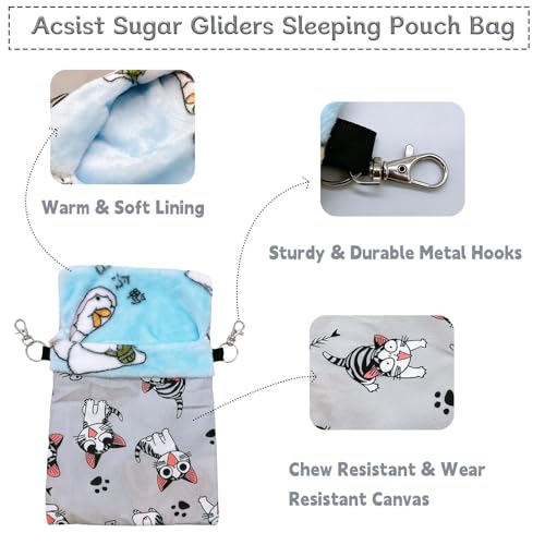 Sugar Gliders Sleeping Pouch Bag Hamster Cotton Hanging Flannel Warm Bed Hideout with Hooks Glove Small Pet Nest Bed for Rat Squirrel Hedgehog,Silver - color: Silver