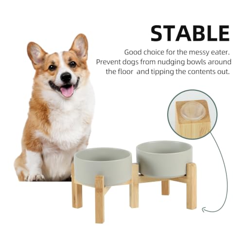Havniva Dog Bowls Elevated, Ceramic Dog Food and Water Bowl Set | 6.1” Raised Dog Food Bowl, Elevated Dog Bowls with Bamboo Stand, Non-Slip Dog Water Bowl for Small Dog, Large Capacity - color: Matte Gray, size: 6.1" - 2 Bowls+Stand